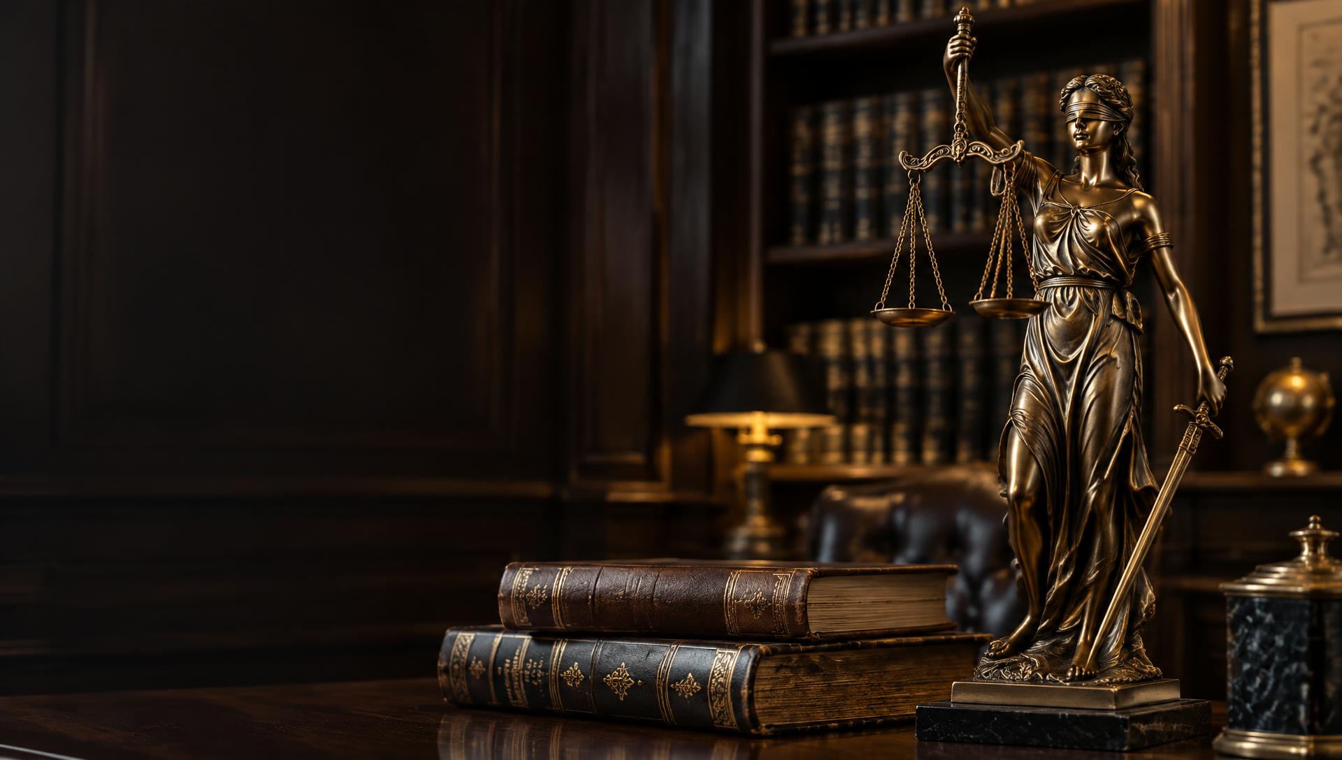 Biblioteca jurídica y figura de la Justicia